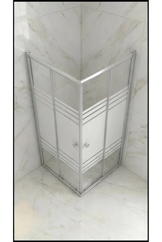 Duşakabin Kare Temperli Cam Sürgülü Kapılı Teknesiz Trio Kumlama Krom Profil